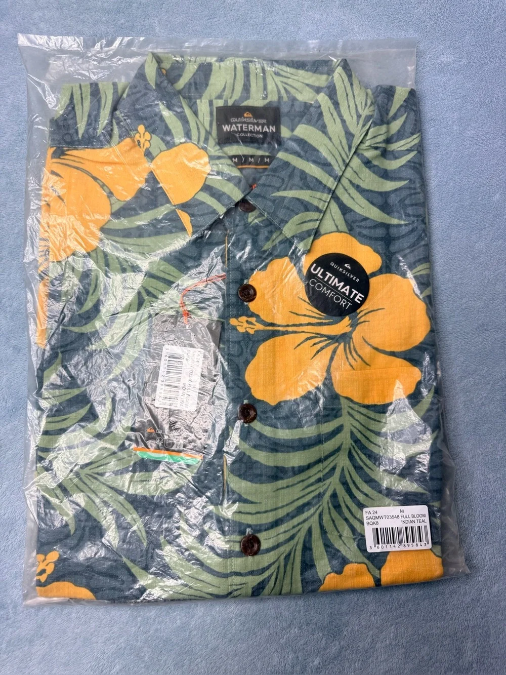 Quiksilver Waterman Full Bloom Shirt Men’s M Indian Teal Tropical Floral NWT FA2